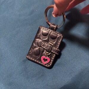 Coach Black Heart Vtg Signature Leather Photo Frame Holder Keychain Purse Charm